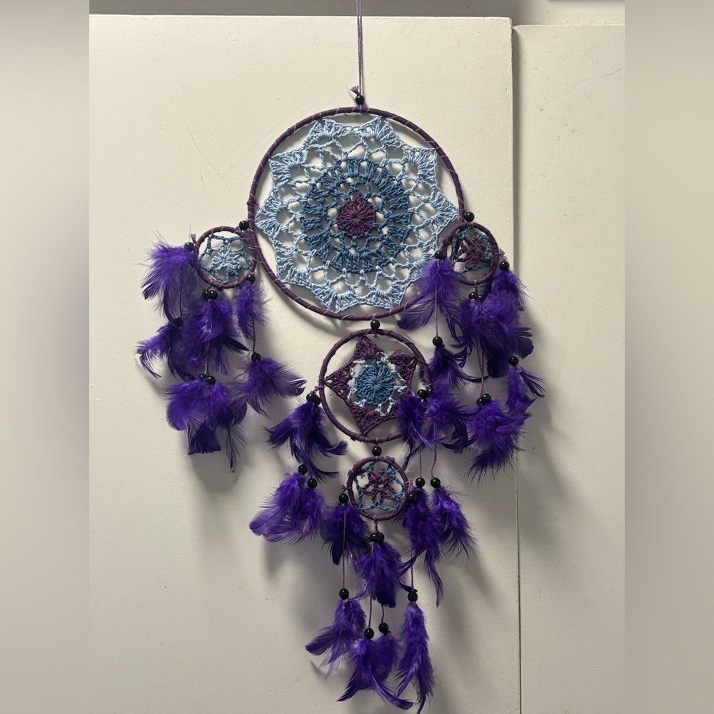 Purple and Blue Dreamcatcher with Feathers